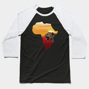 Africa Map with Leopard Sunset, Safari Baseball T-Shirt